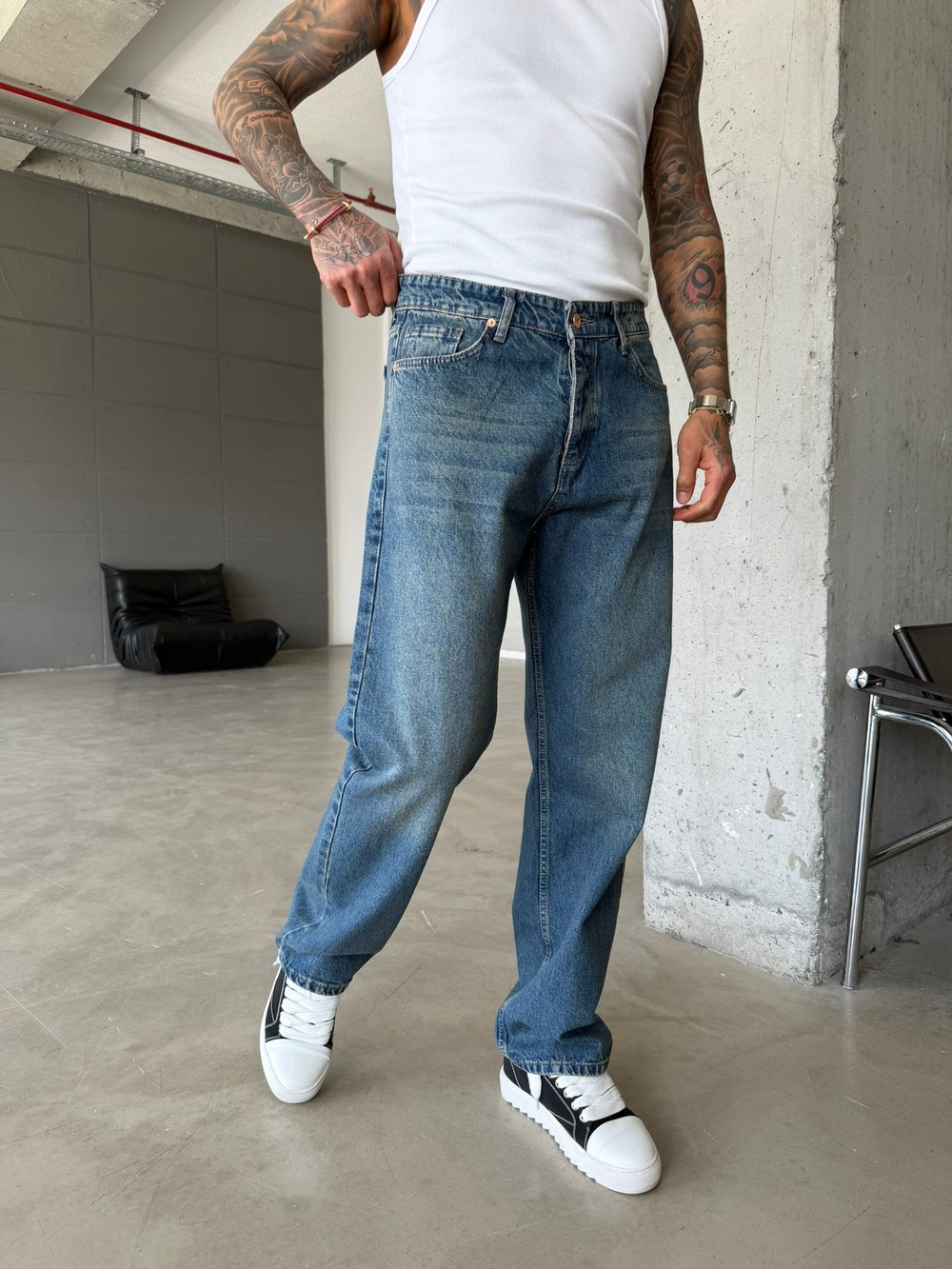 Premium Basic Baggy Fit Pantolon - Mavi