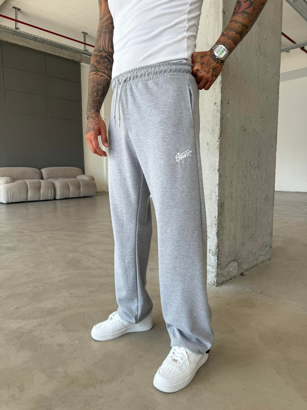 Premium Basic Nakışlı Baggy Eşofman - Gri