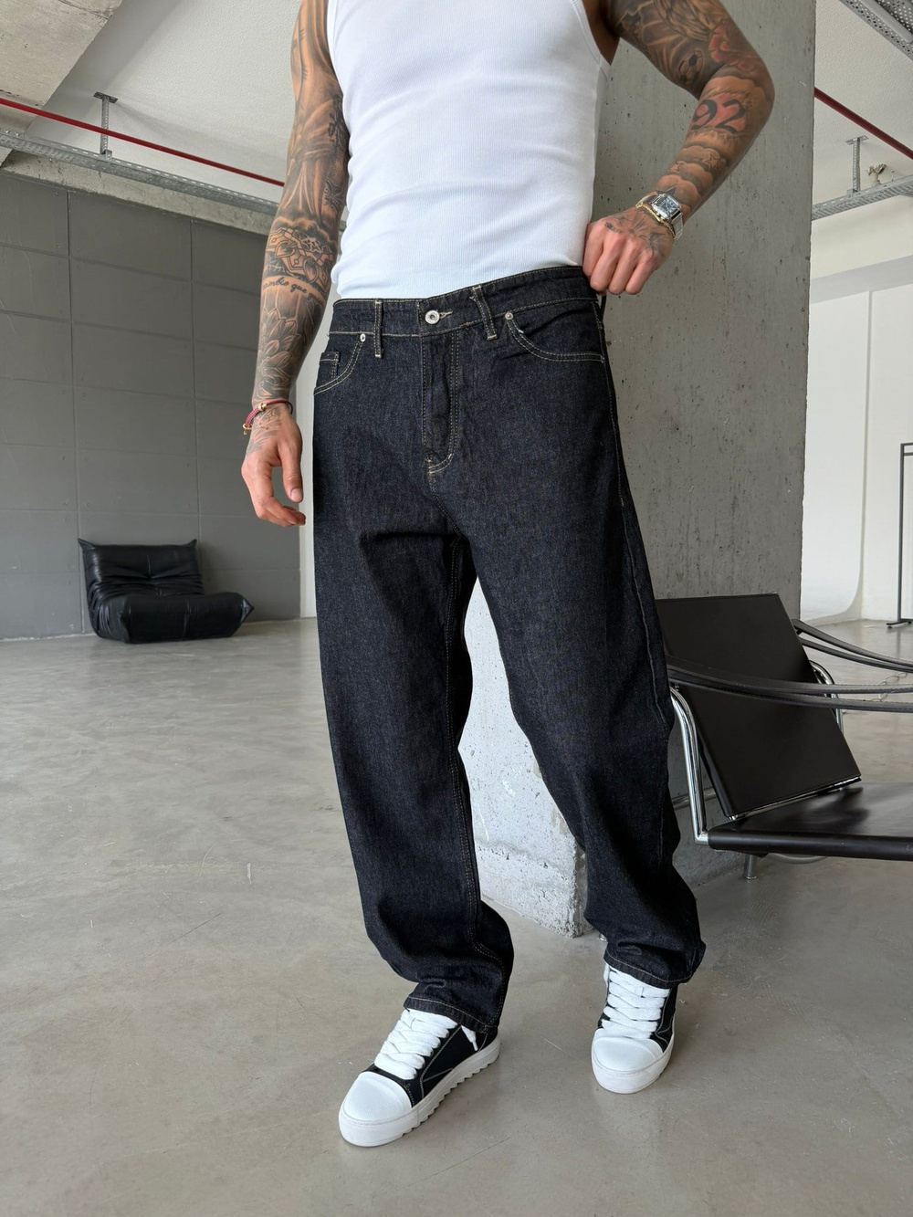 Premium Dikiş Detaylı Baggy Fit Pantolon  - Siyah
