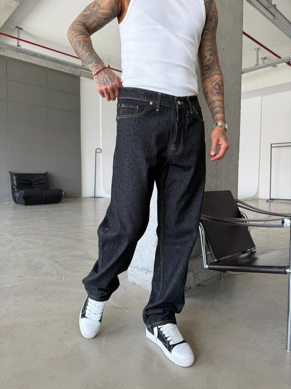 Premium Dikiş Detaylı Baggy Fit Pantolon  - Siyah