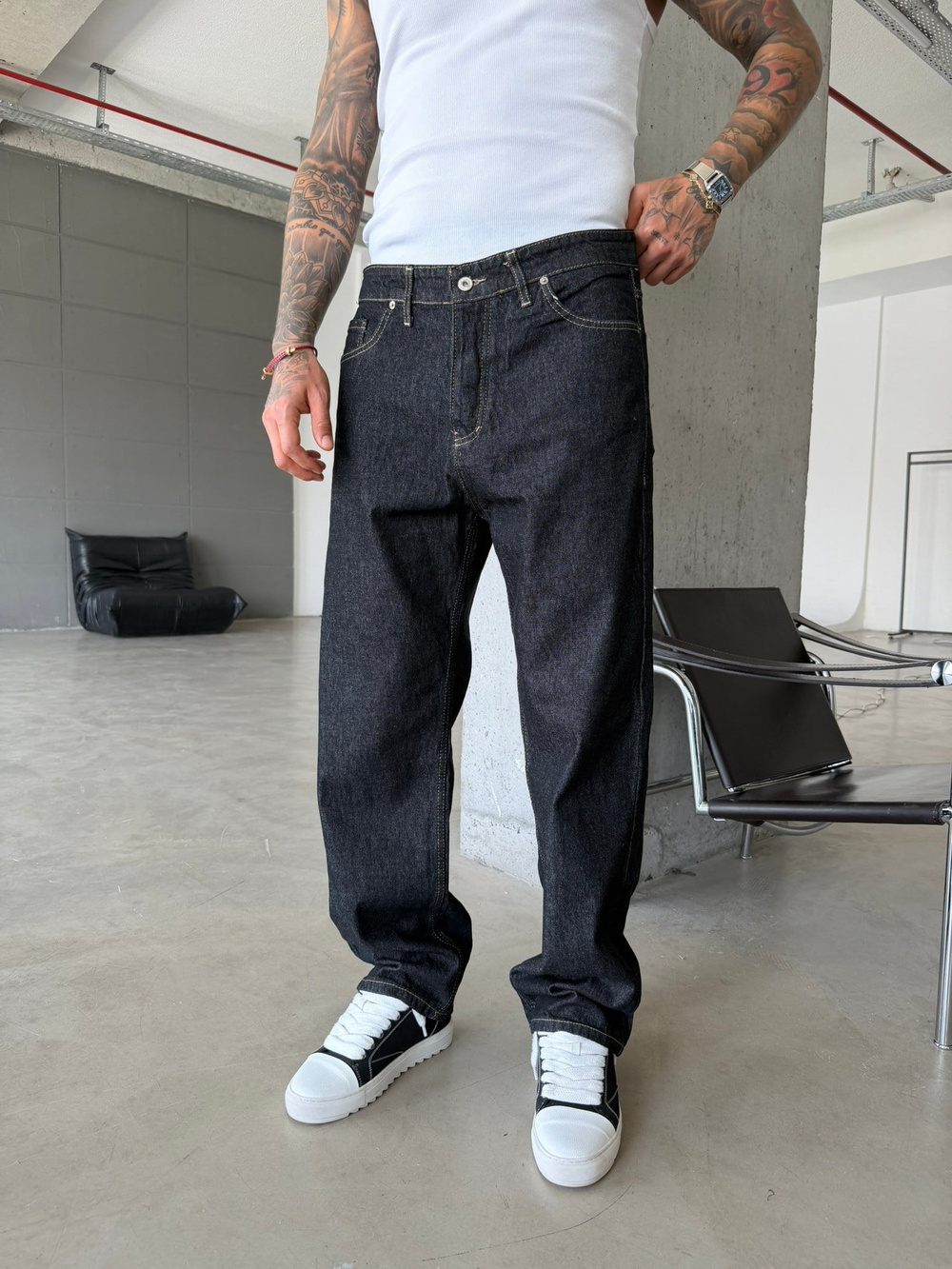 Premium Dikiş Detaylı Baggy Fit Pantolon  - Siyah