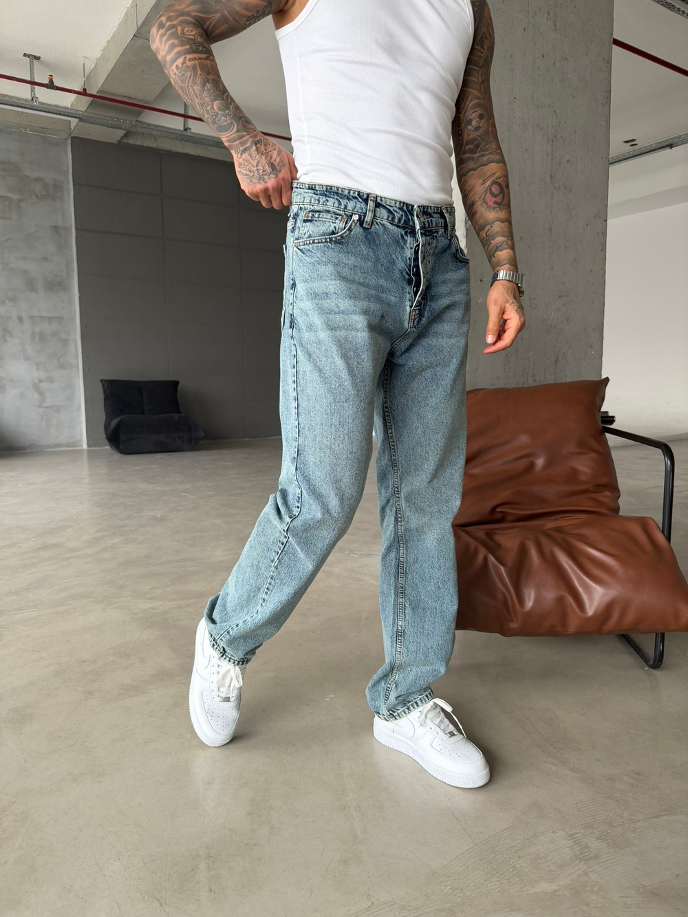 Premium Düz Basic Baggy Fit Pantolon - İndigo