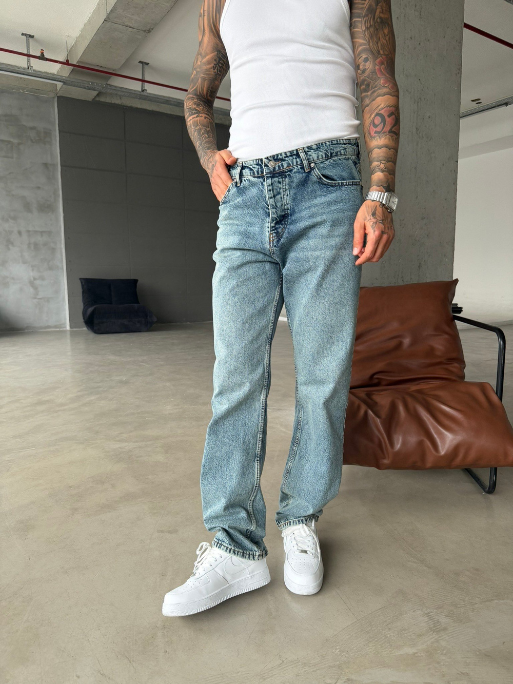 Premium Düz Basic Baggy Fit Pantolon - İndigo