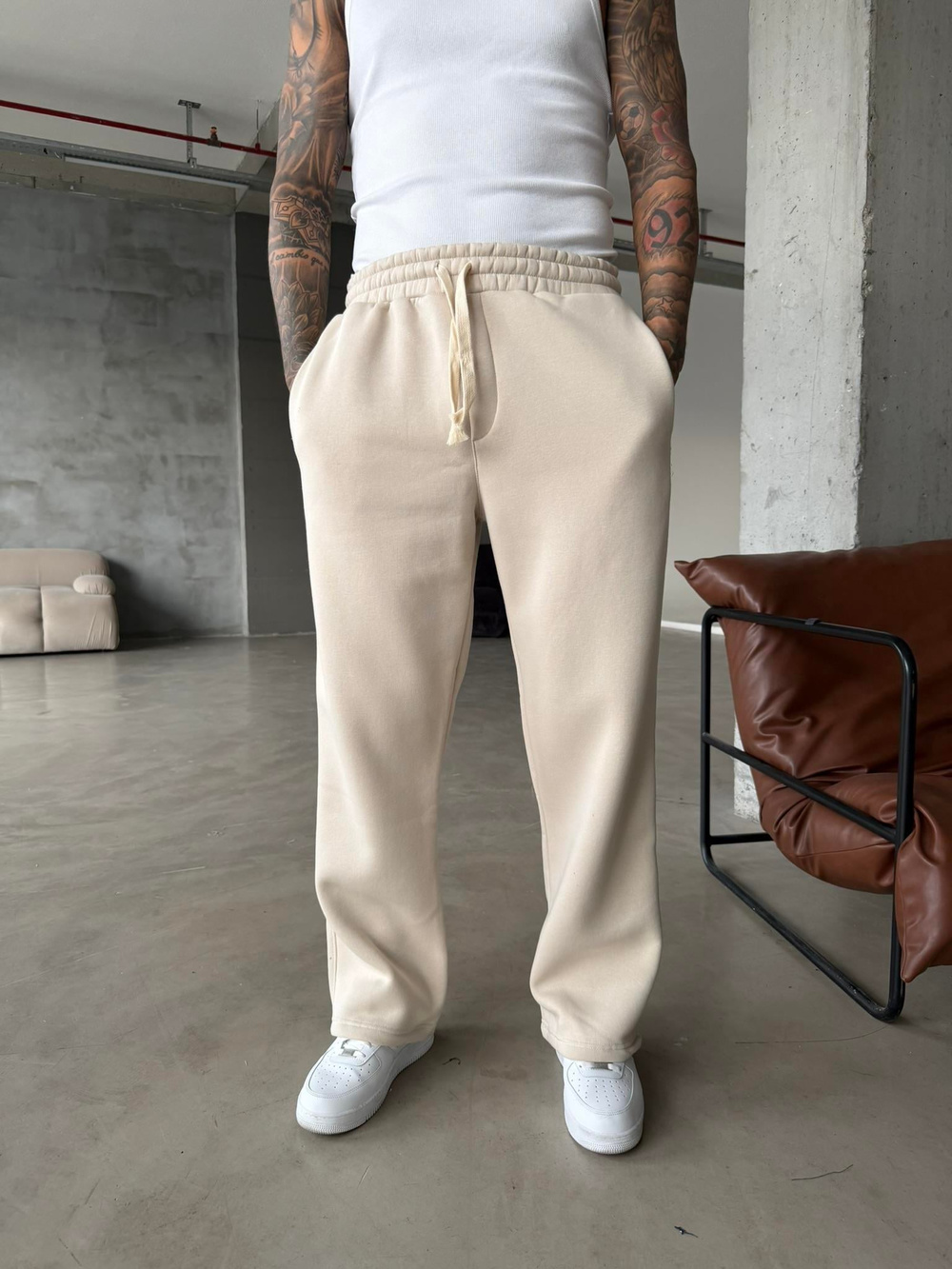 Premium İp Detaylı Basic Eşofman - Bej