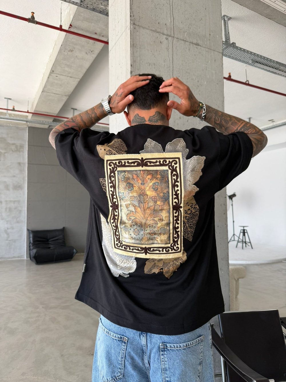 Premium İşleme Desening T-Shirt - Siyah