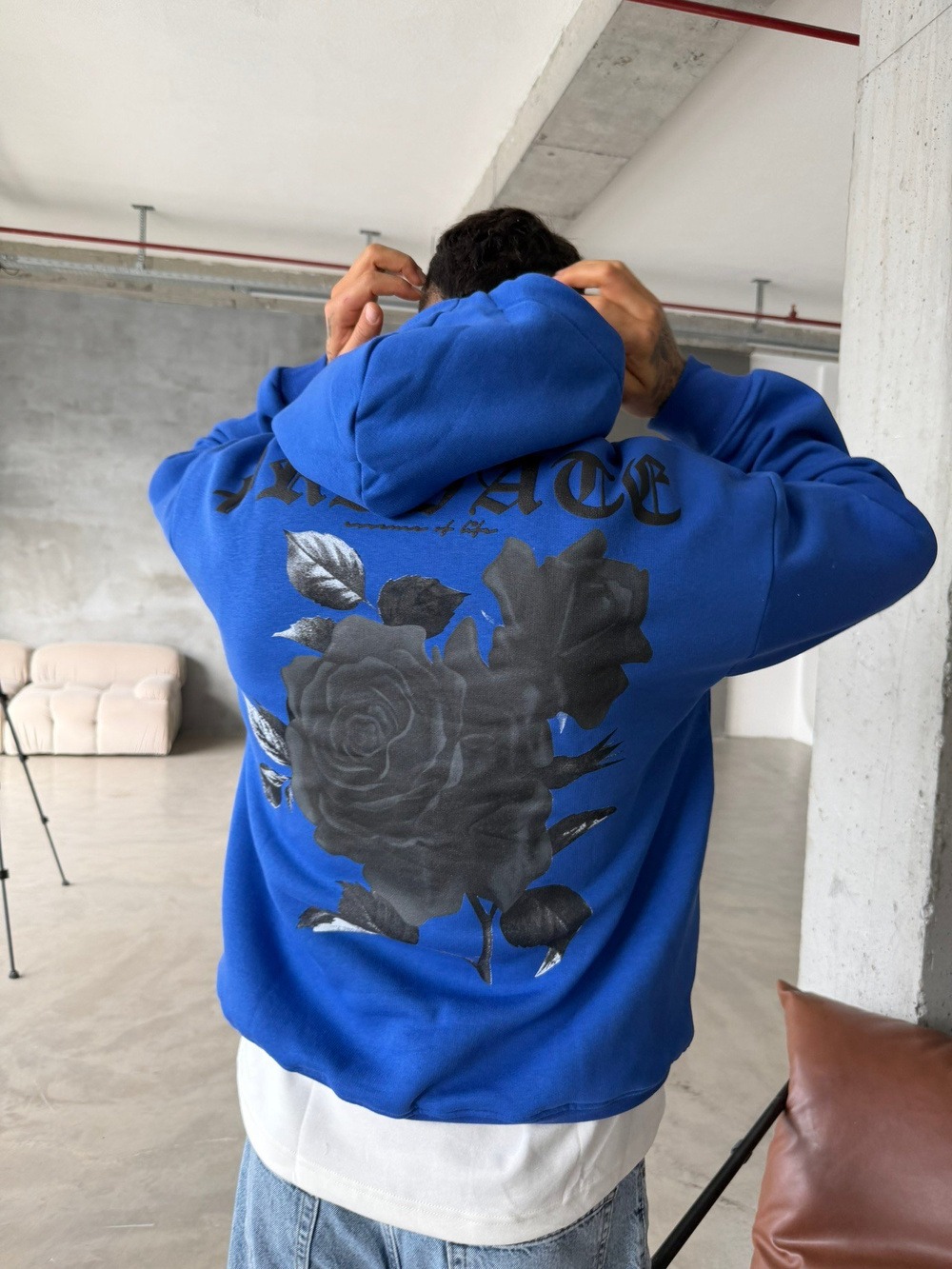 Premium Kabartma Baskı Sweat - Mavi