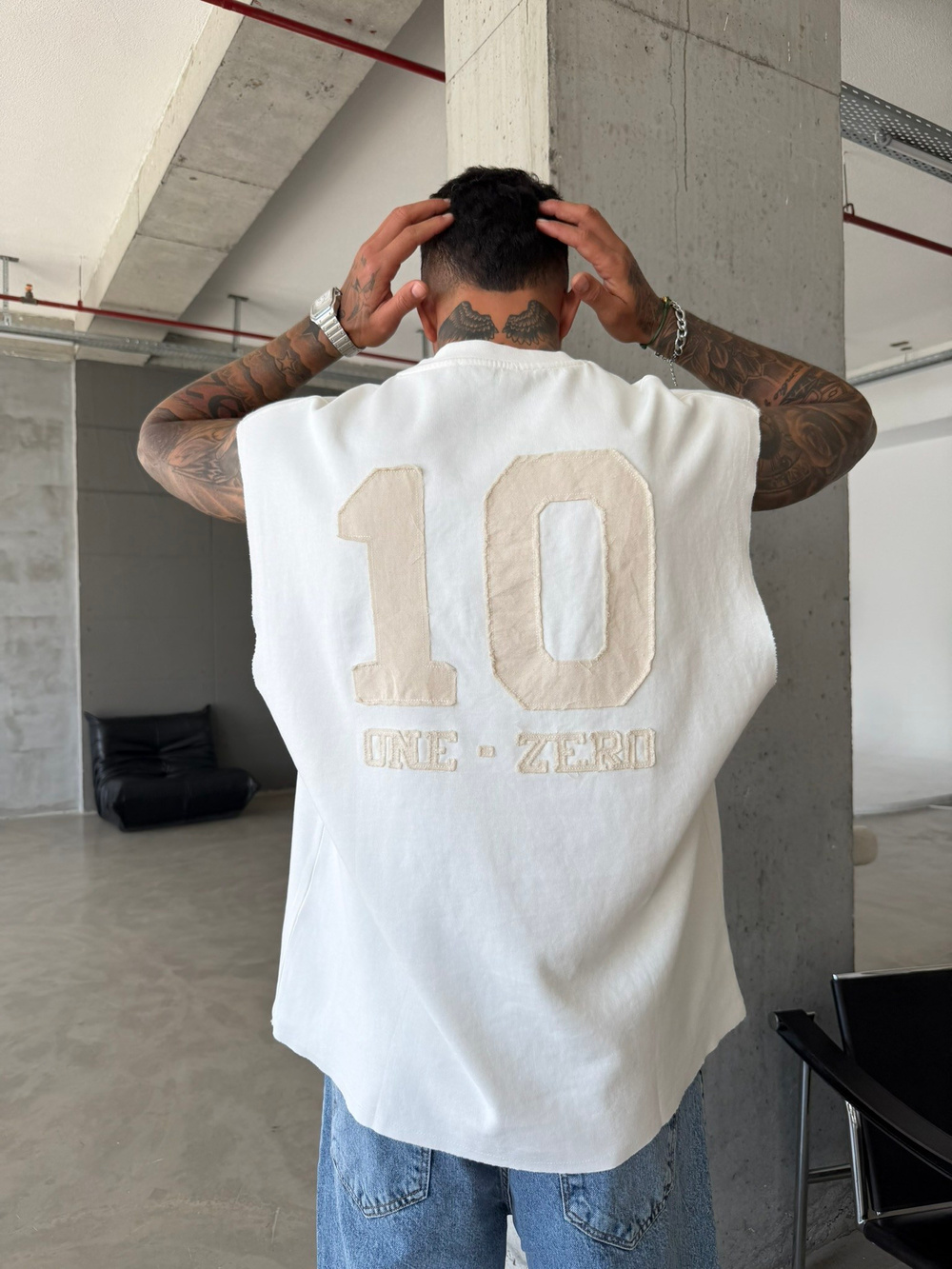 Premium One - Zero Nakışlı Sıfır Kol T-Shirt - Beyaz
