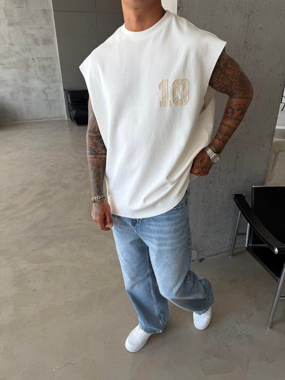 Premium One - Zero Nakışlı Sıfır Kol T-Shirt - Beyaz
