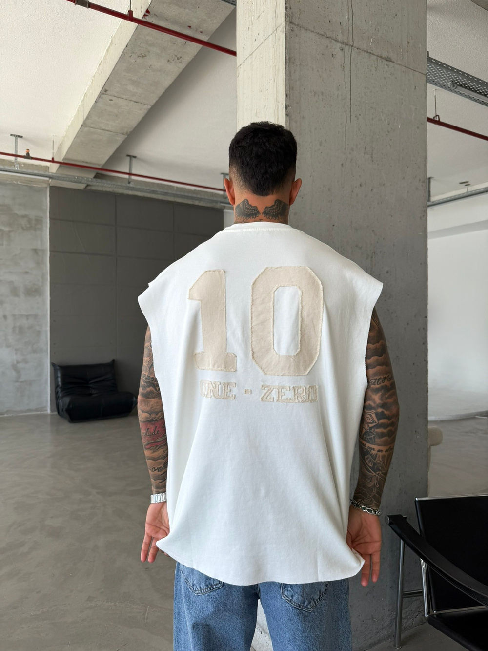 Premium One - Zero Nakışlı Sıfır Kol T-Shirt - Beyaz