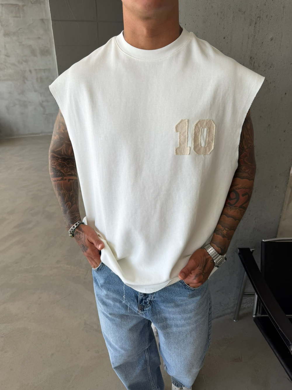 Premium One - Zero Nakışlı Sıfır Kol T-Shirt - Beyaz