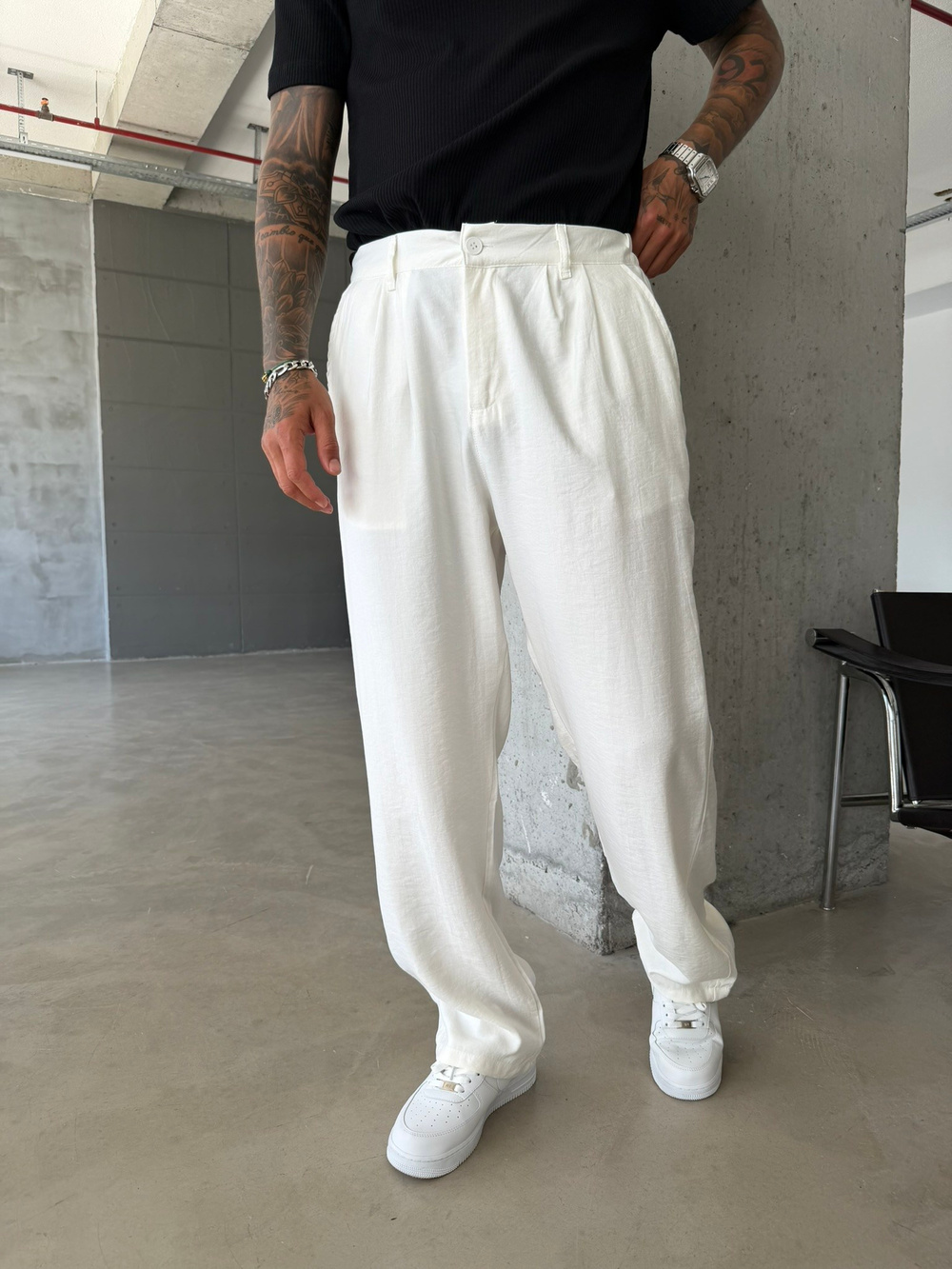 Premium Pileli Modal Kumaş Pantolon - Beyaz