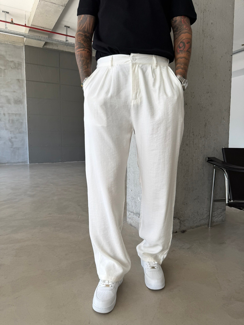 Premium Pileli Modal Kumaş Pantolon - Beyaz