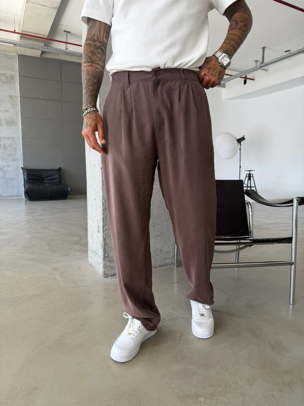 Premium Pileli Modal Kumaş Pantolon - Kahve