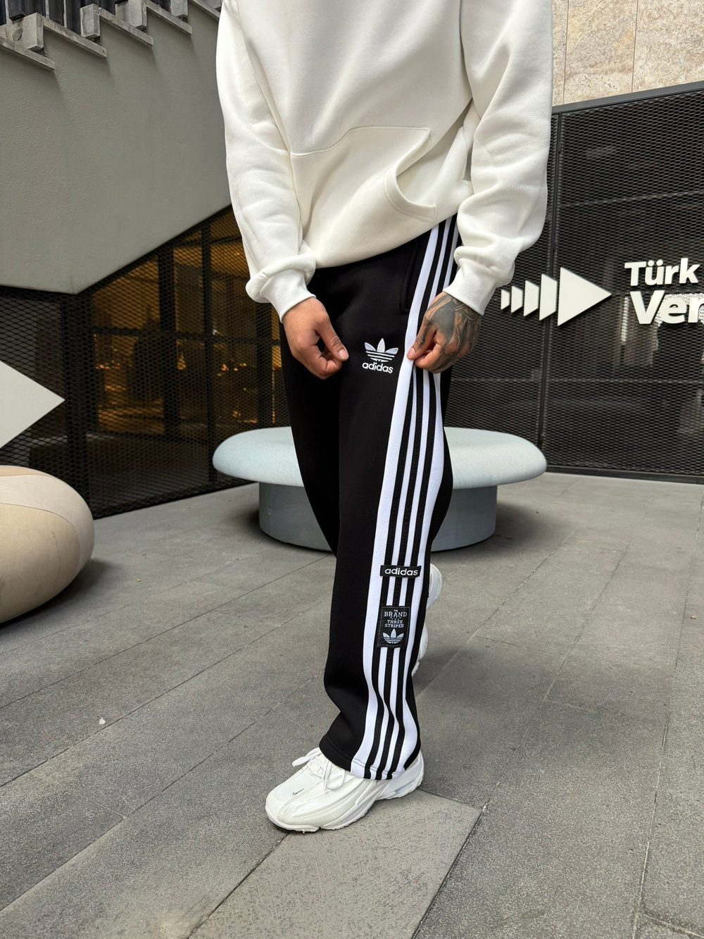 Premium Üç Cizgili Baggy Eşofman - Siyah