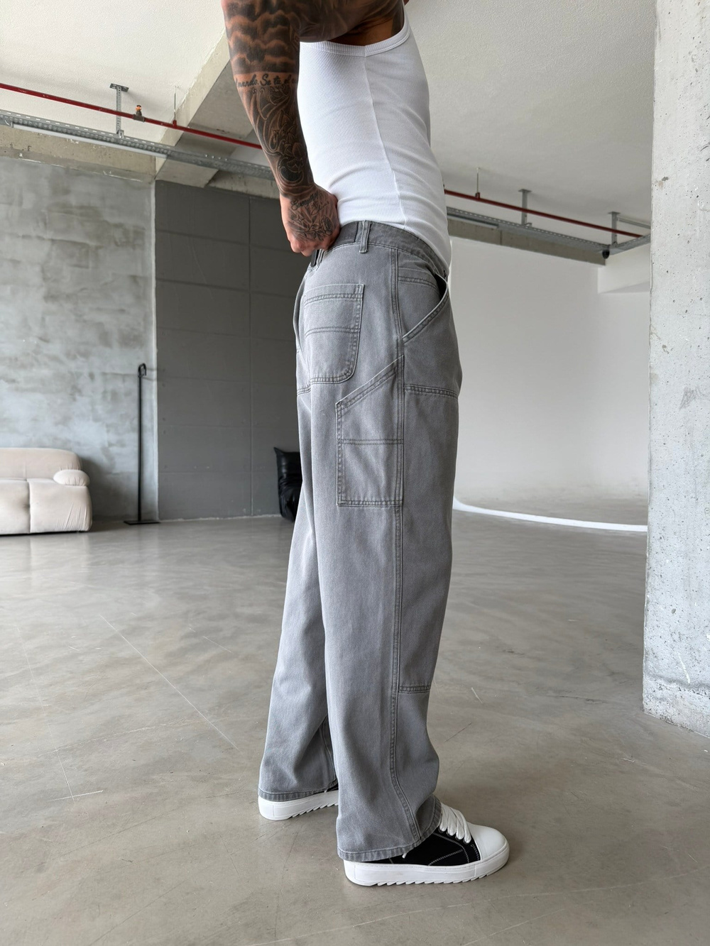 Prime Premium Baggy Dessening Baggy Pantolon - Gri