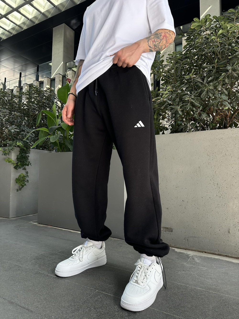 Reflektör Baskı Baggy Stoper Paça Eşofman Altı-Siyah