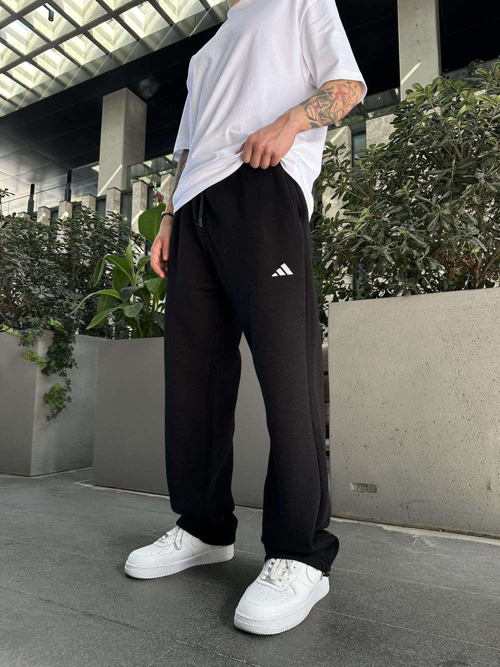 Reflektör Baskı Baggy Stoper Paça Eşofman Altı-Siyah