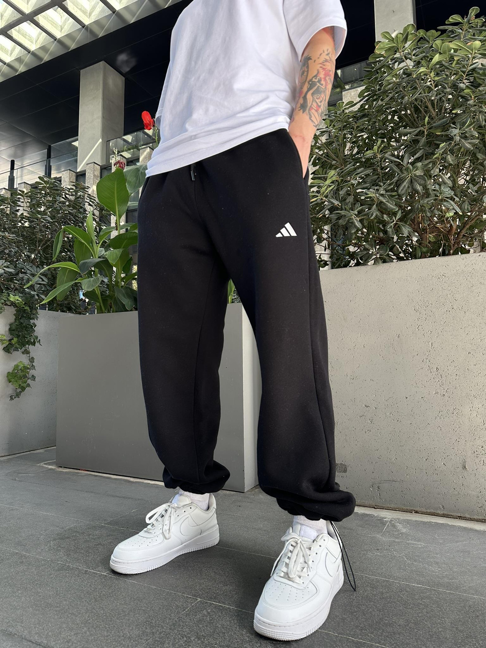 Reflektör Baskı Baggy Stoper Paça Eşofman Altı-Siyah