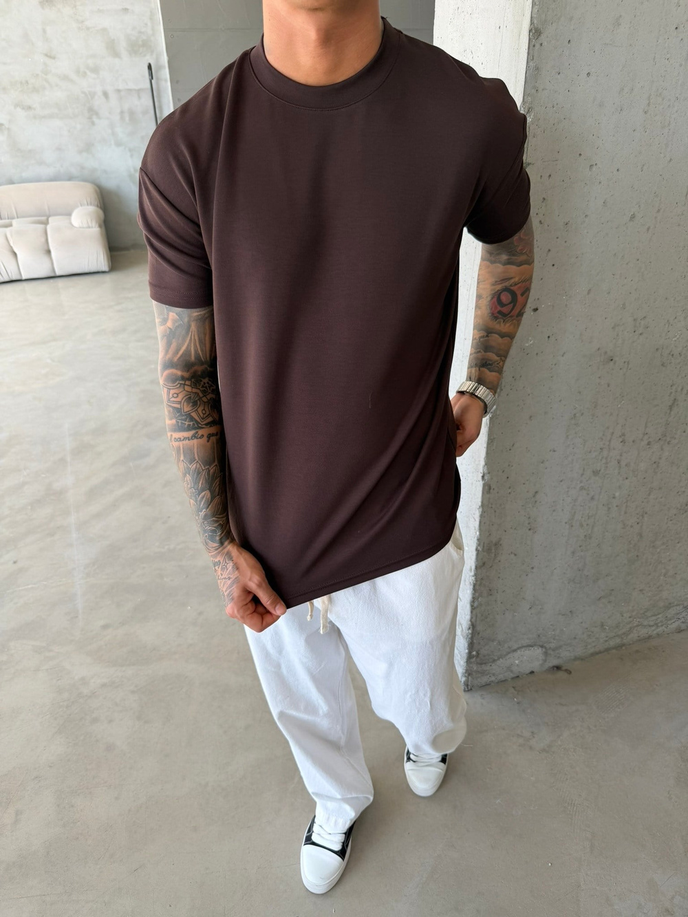 Regular Fit Basic T-Shirt - Kahve