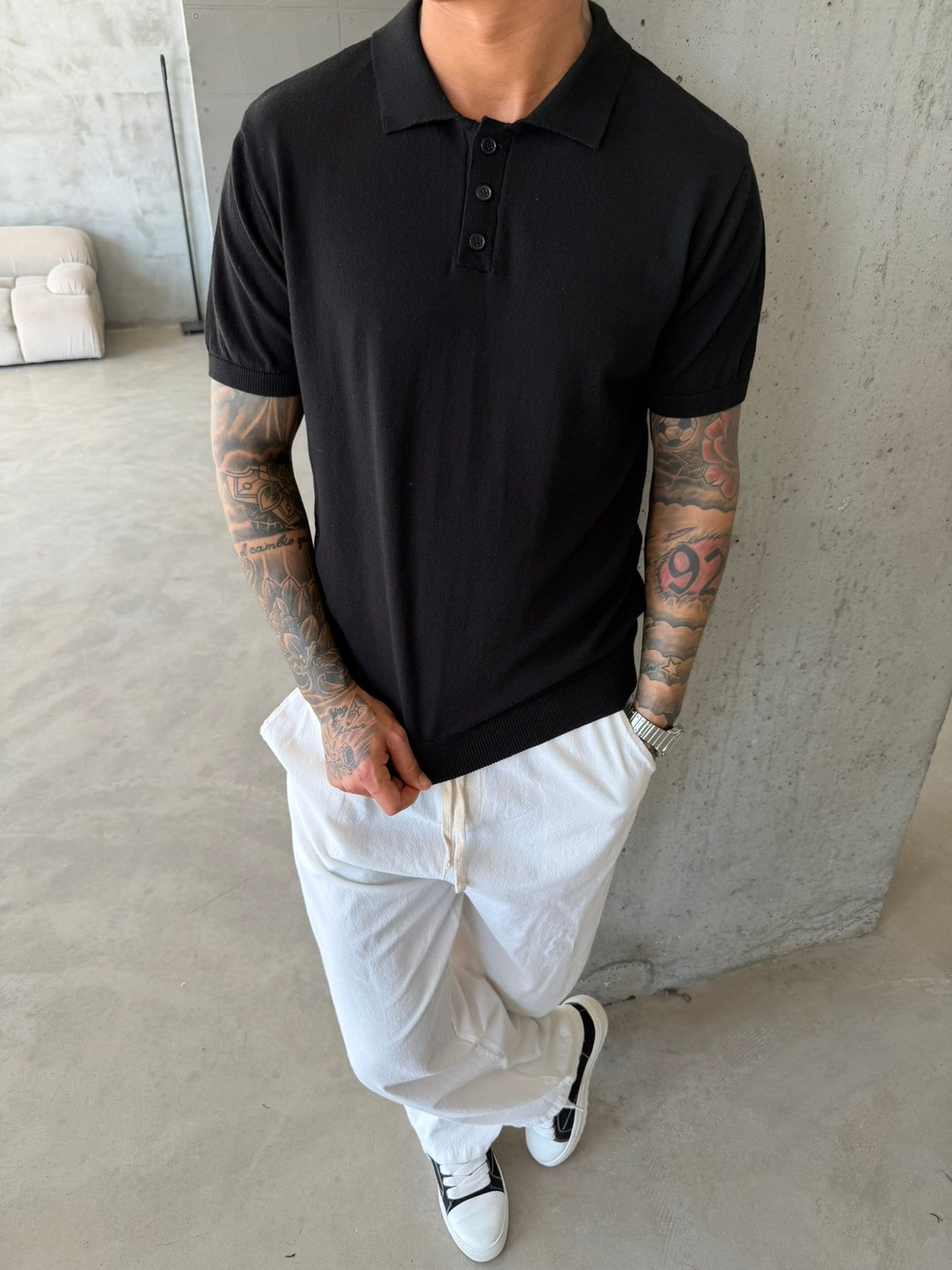 Regular Fit Triko Polo T-Shirt - Siyah