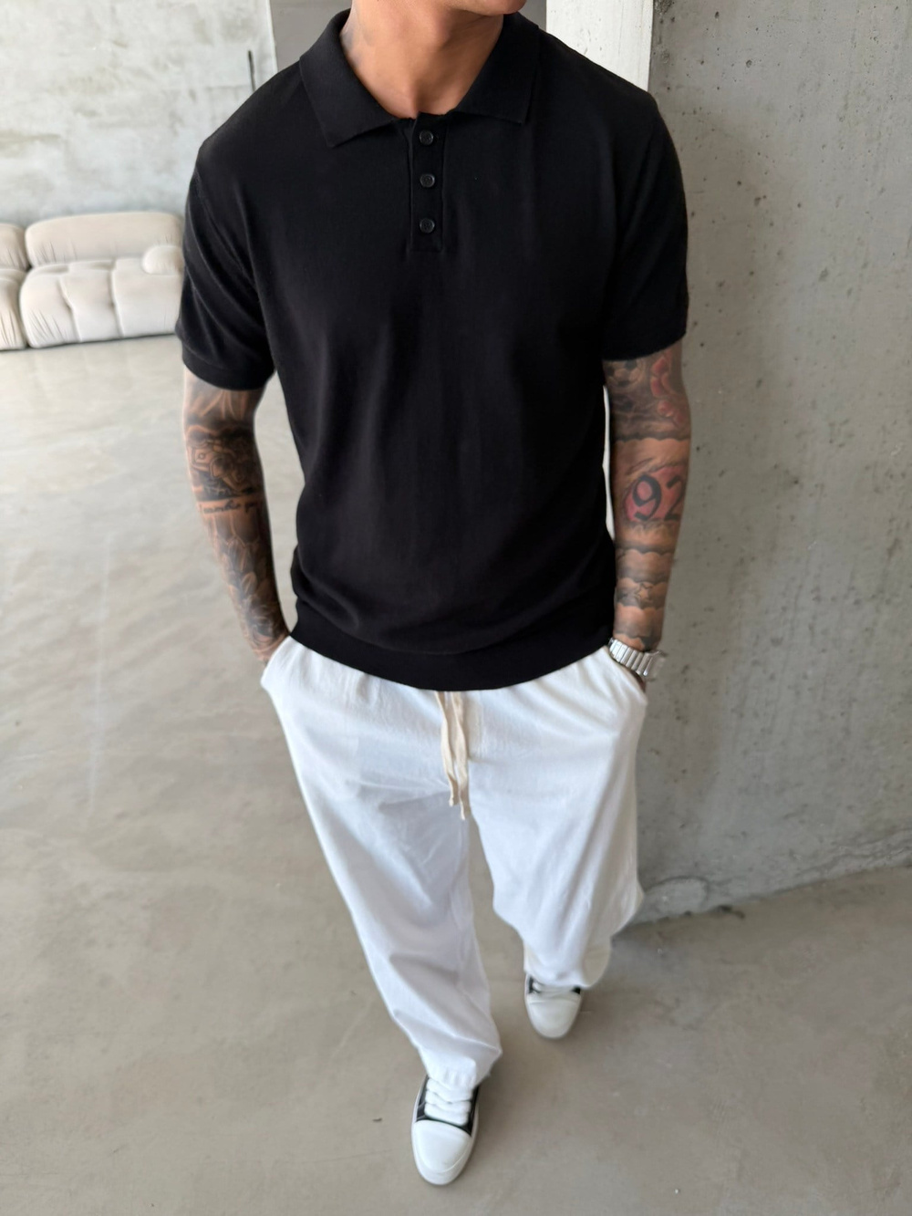 Regular Fit Triko Polo T-Shirt - Siyah