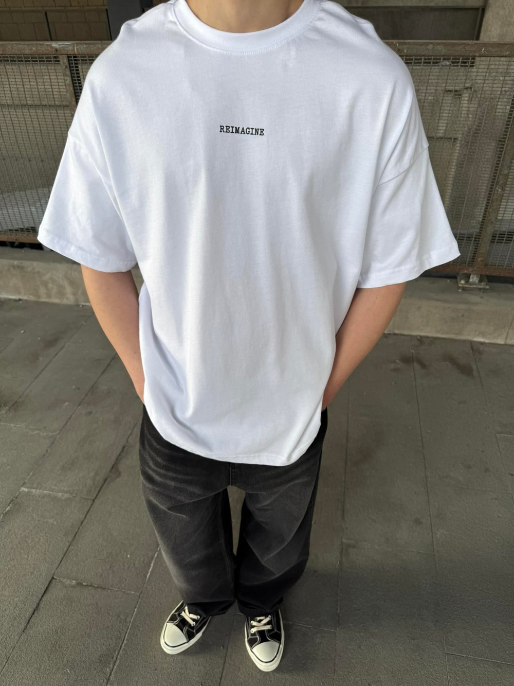 REIMAGINE Desenli Oversize T-Shirt - Beyaz