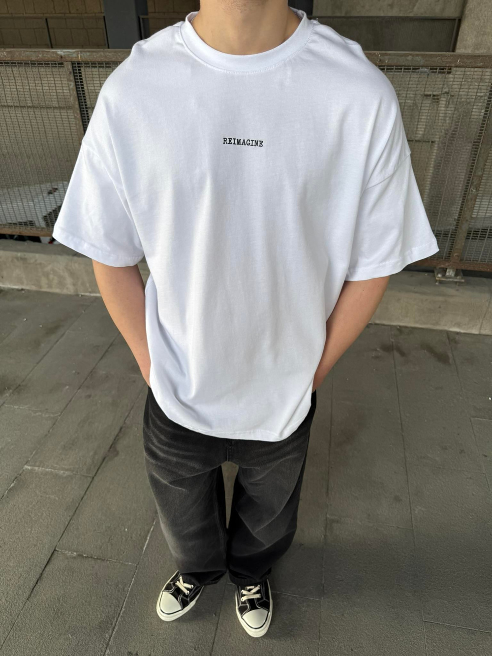 REIMAGINE Desenli Oversize T-Shirt - Beyaz