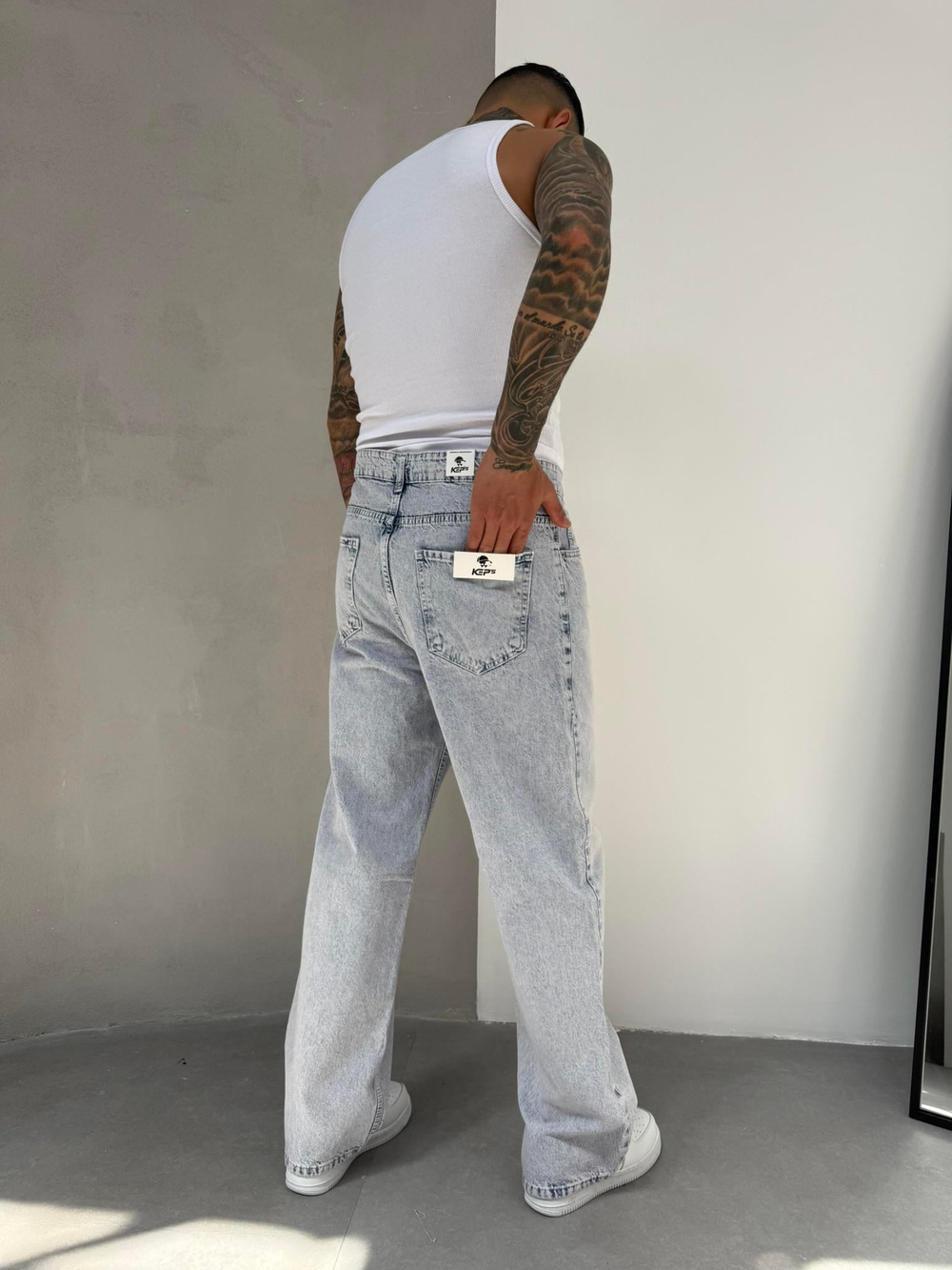 Relax Fit Yırtık Detaylı Baggy Pantolon - Buz Mavi