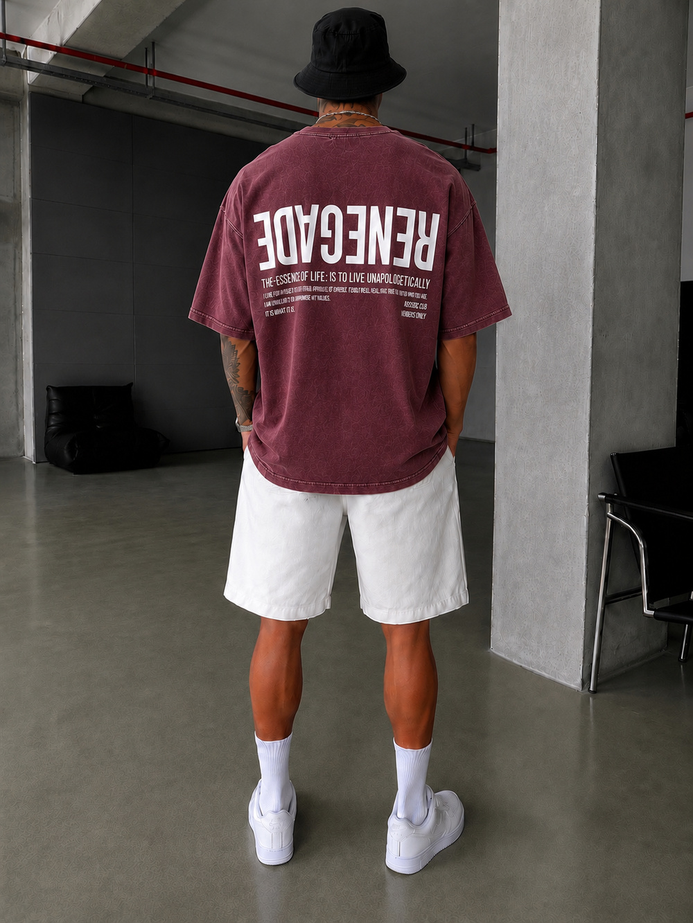 Renegade Yıkamalı Oversize T-Shirt - Bordo