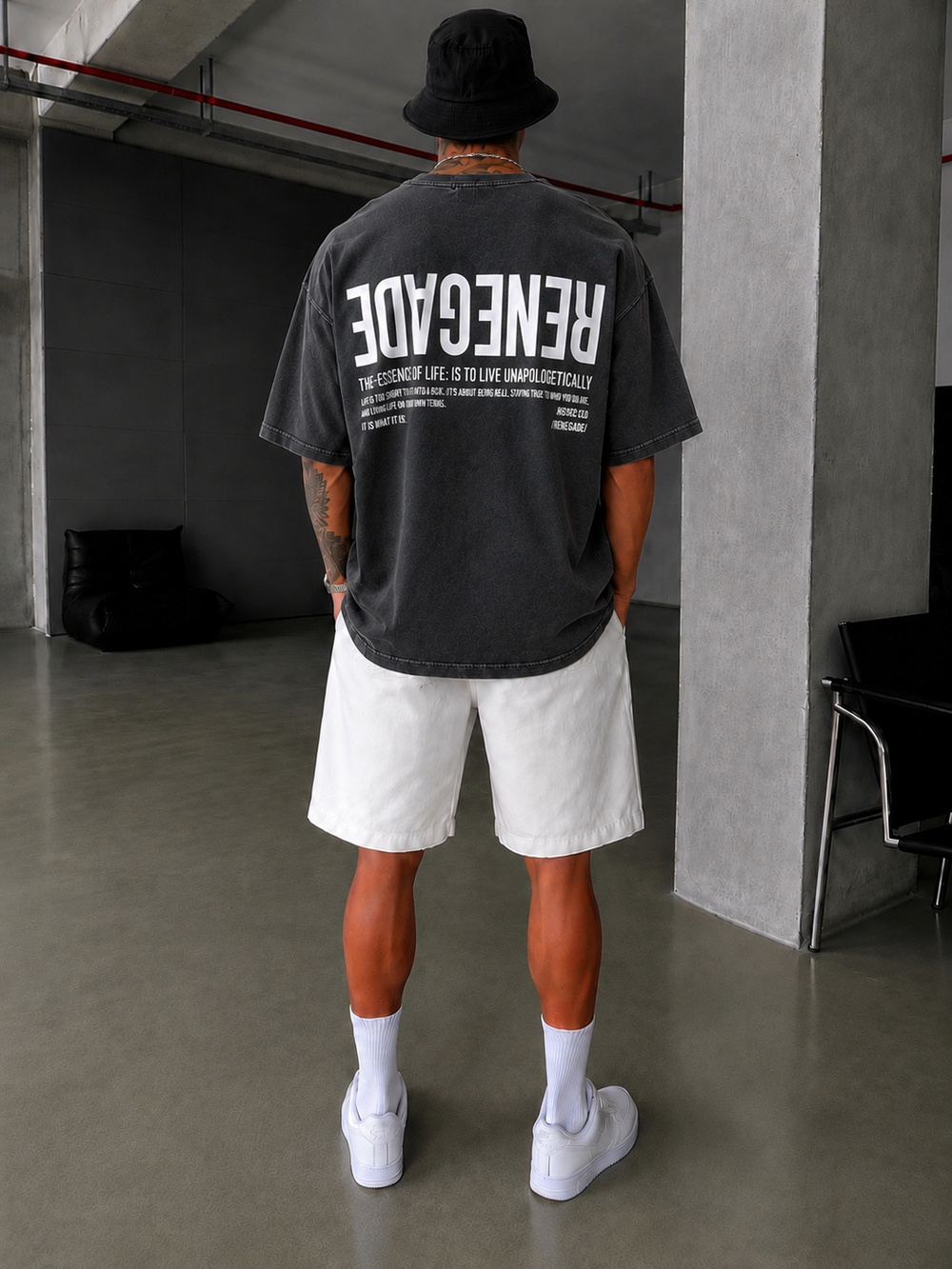 Renegade Yıkamalı Oversize T-Shirt -Siyah