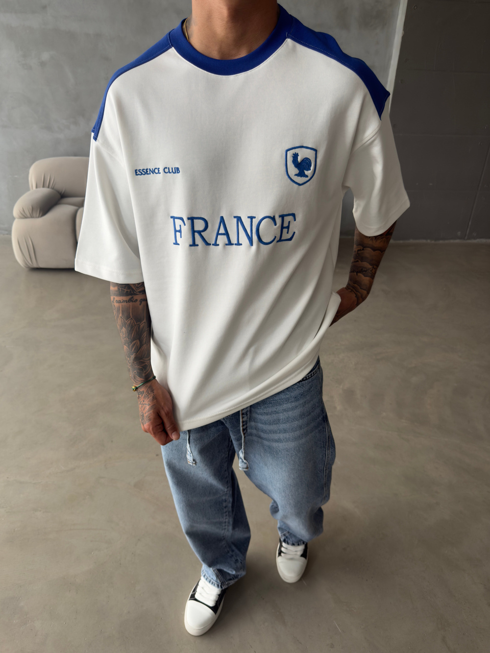 Retro FRANCE Style Basic T-Shirt - Ekru