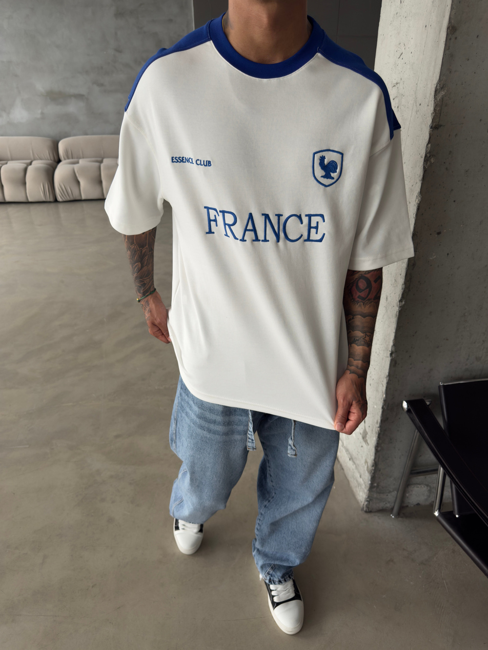 Retro FRANCE Style Basic T-Shirt - Ekru