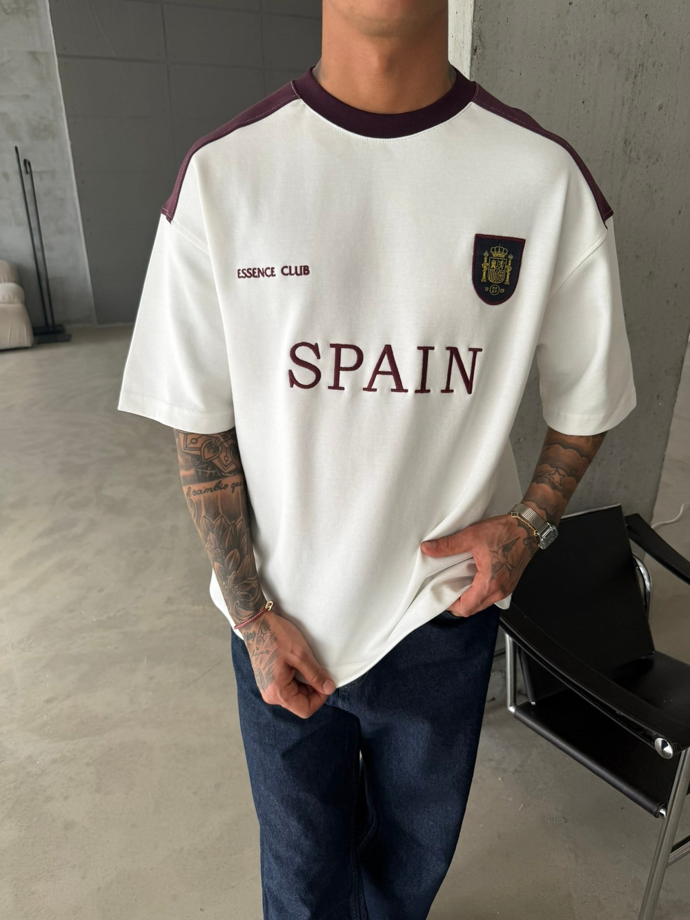 Retro SPAİN Style Basic T-Shirt - Beyaz