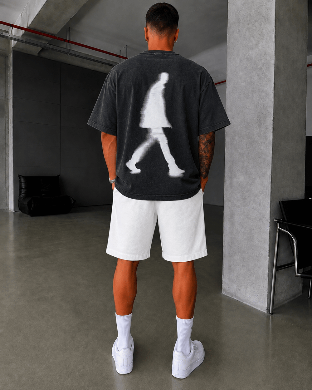 Shdow Wal Baskılı Acid Yıkama T-Shirt