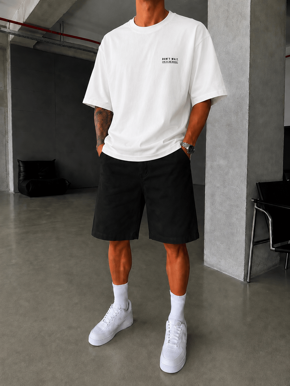 Shdow Wal Baskılı Acid Yıkama T-Shirt