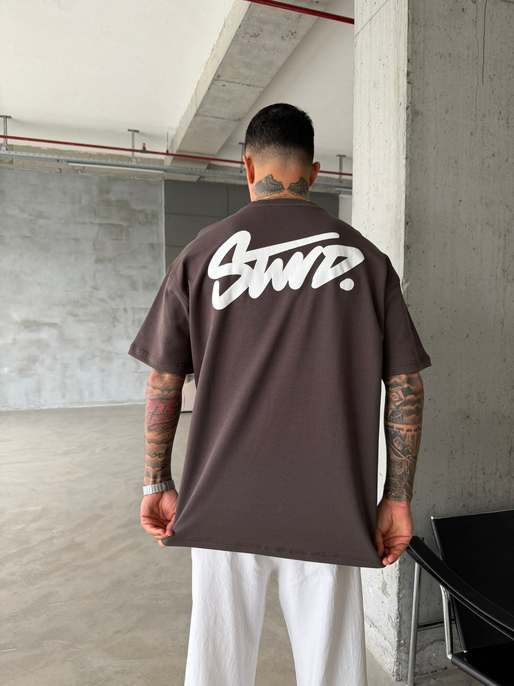 Sırt Baskılı SW T-Shirt - Kahve