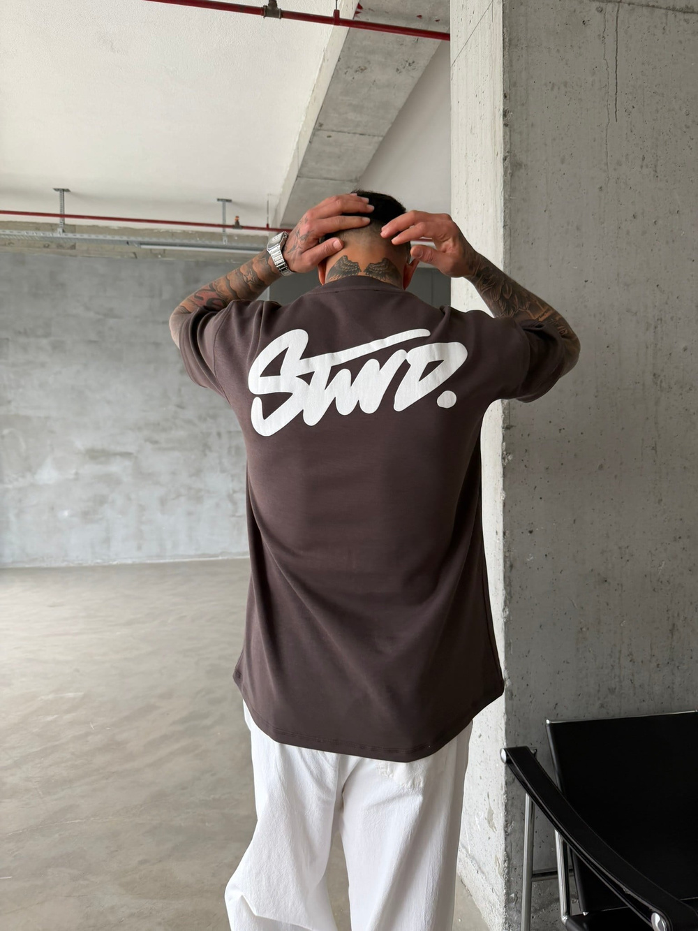 Sırt Baskılı SW T-Shirt - Kahve
