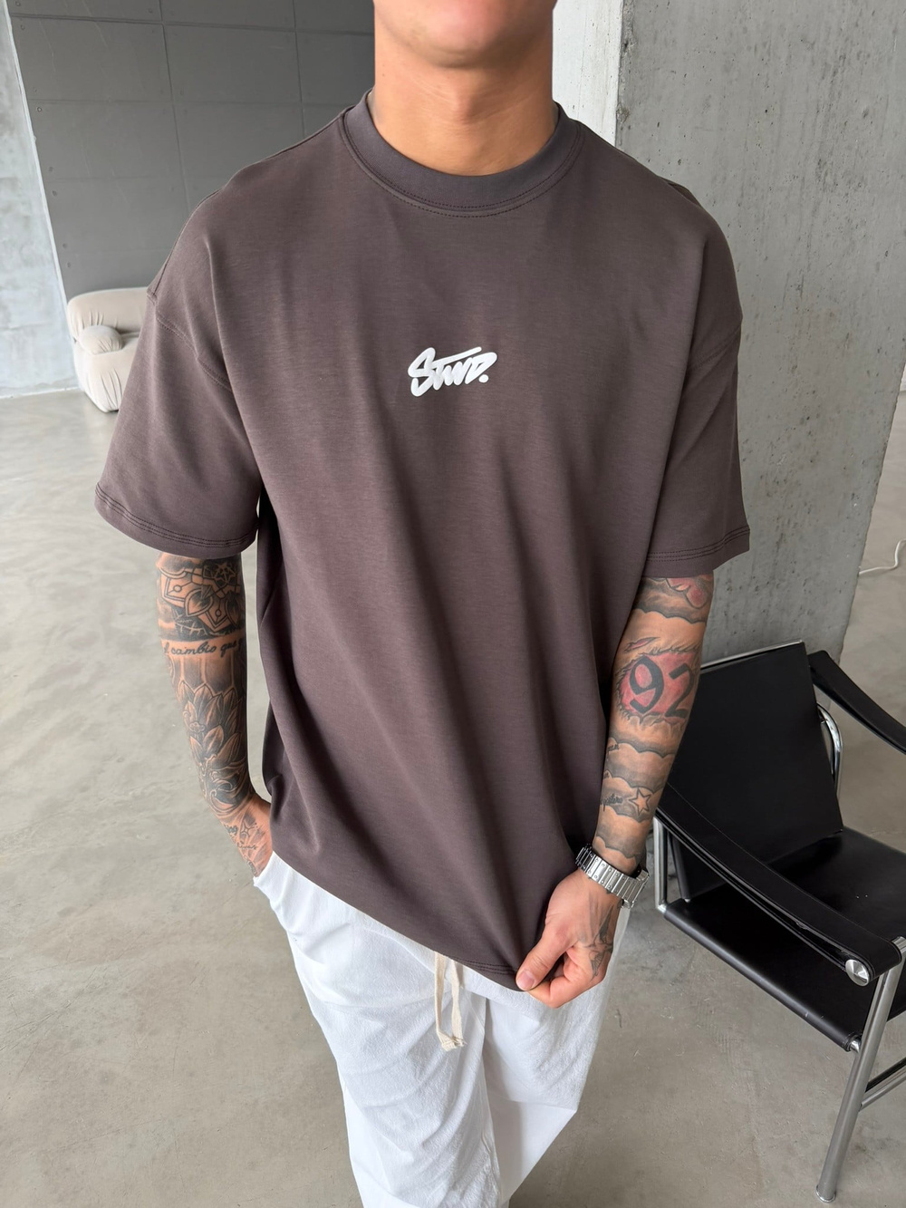 Sırt Baskılı SW T-Shirt - Kahve
