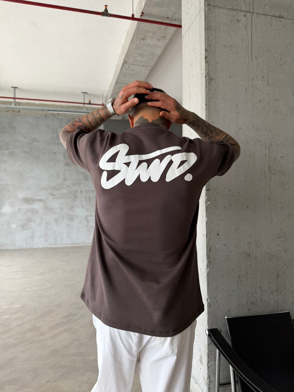Sırt Baskılı SW T-Shirt - Kahve