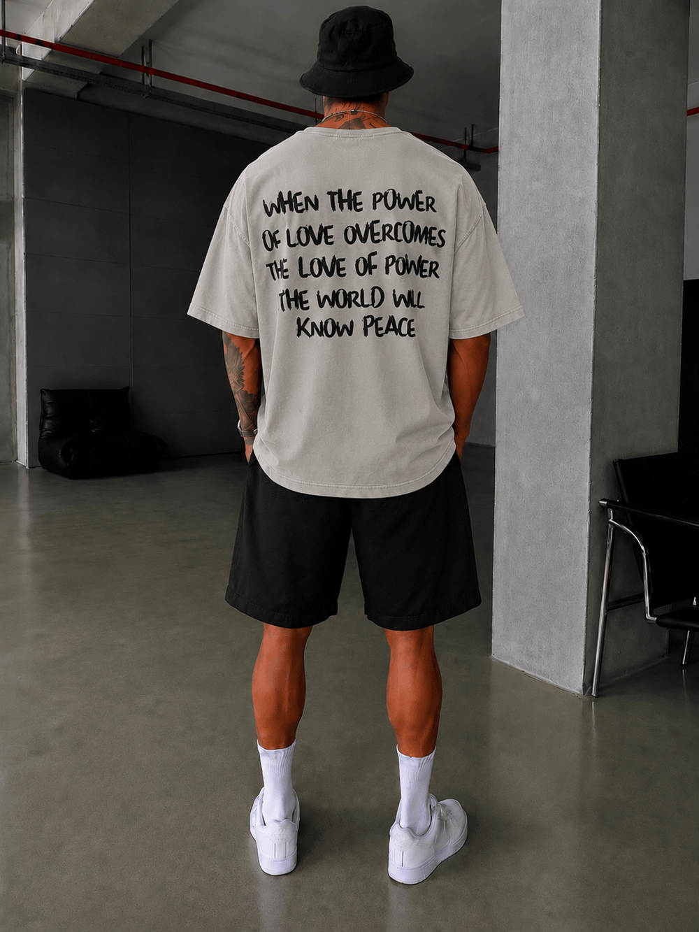 Sırt Nakış Detaylı When The Power T-Shirt- Gri