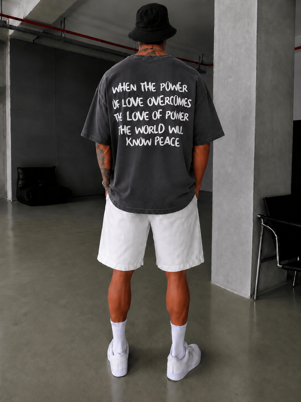 Sırt Nakış Detaylı When The Power T-Shirt- Füme