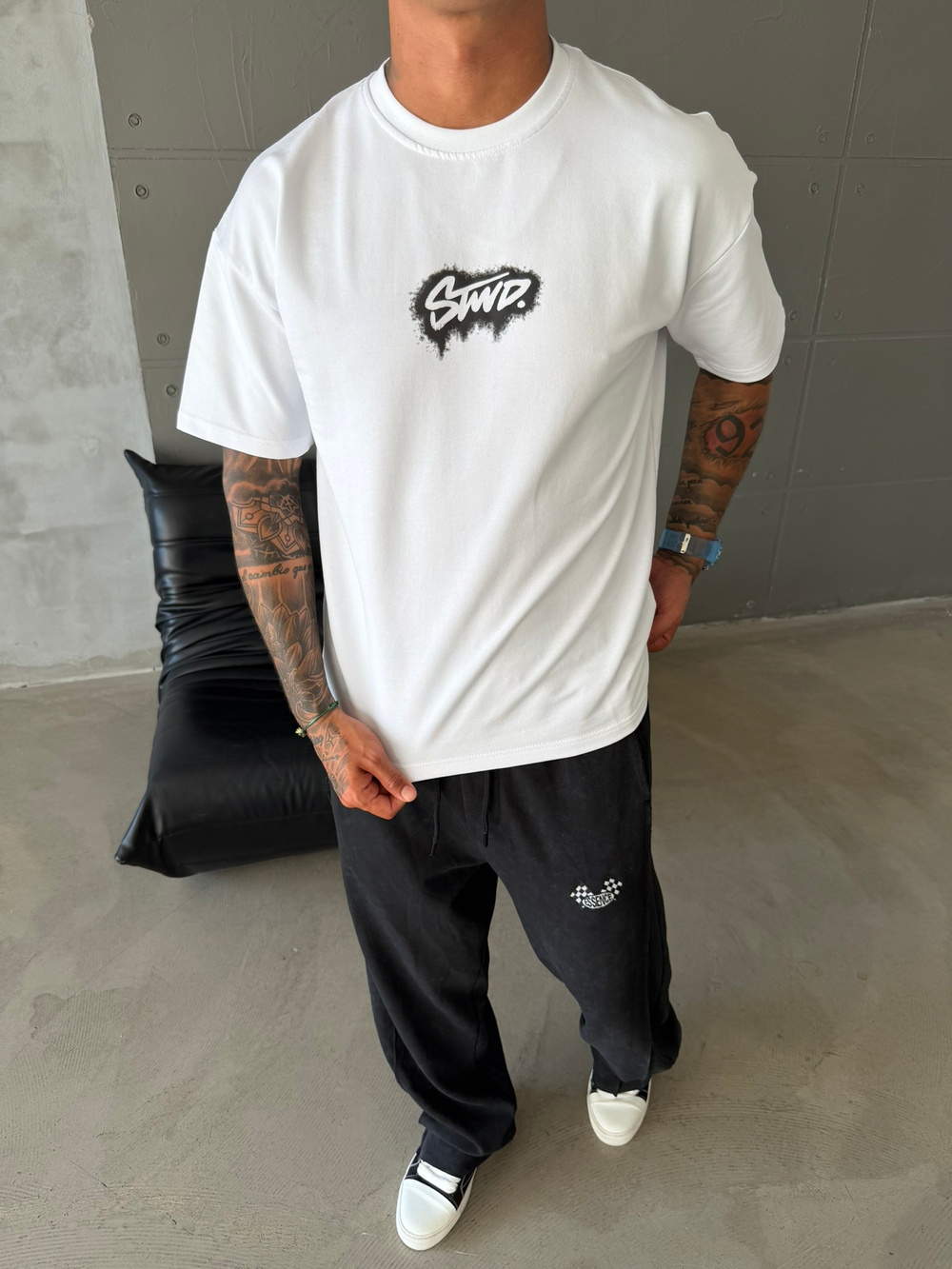 Smoke Signature Oversize T-Shirt - Beyaz