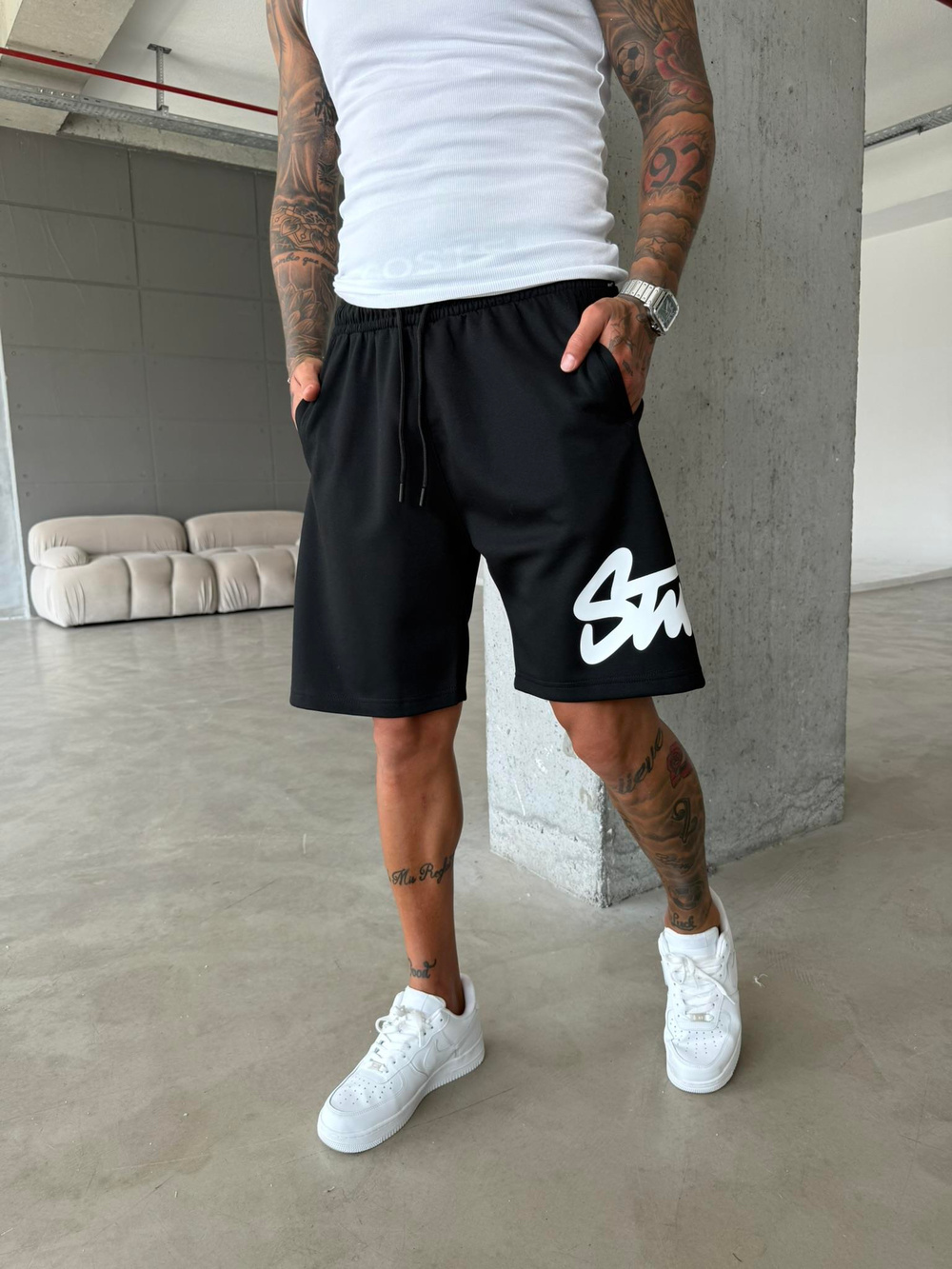ST Büyük Baskı Şort - Siyah
