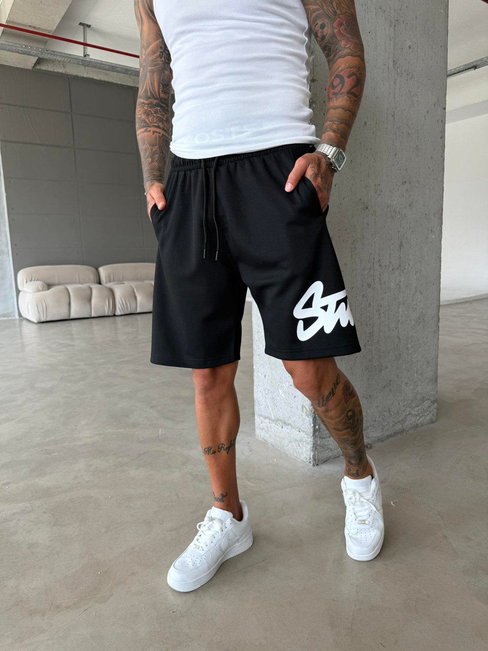 ST Büyük Baskı Şort - Siyah