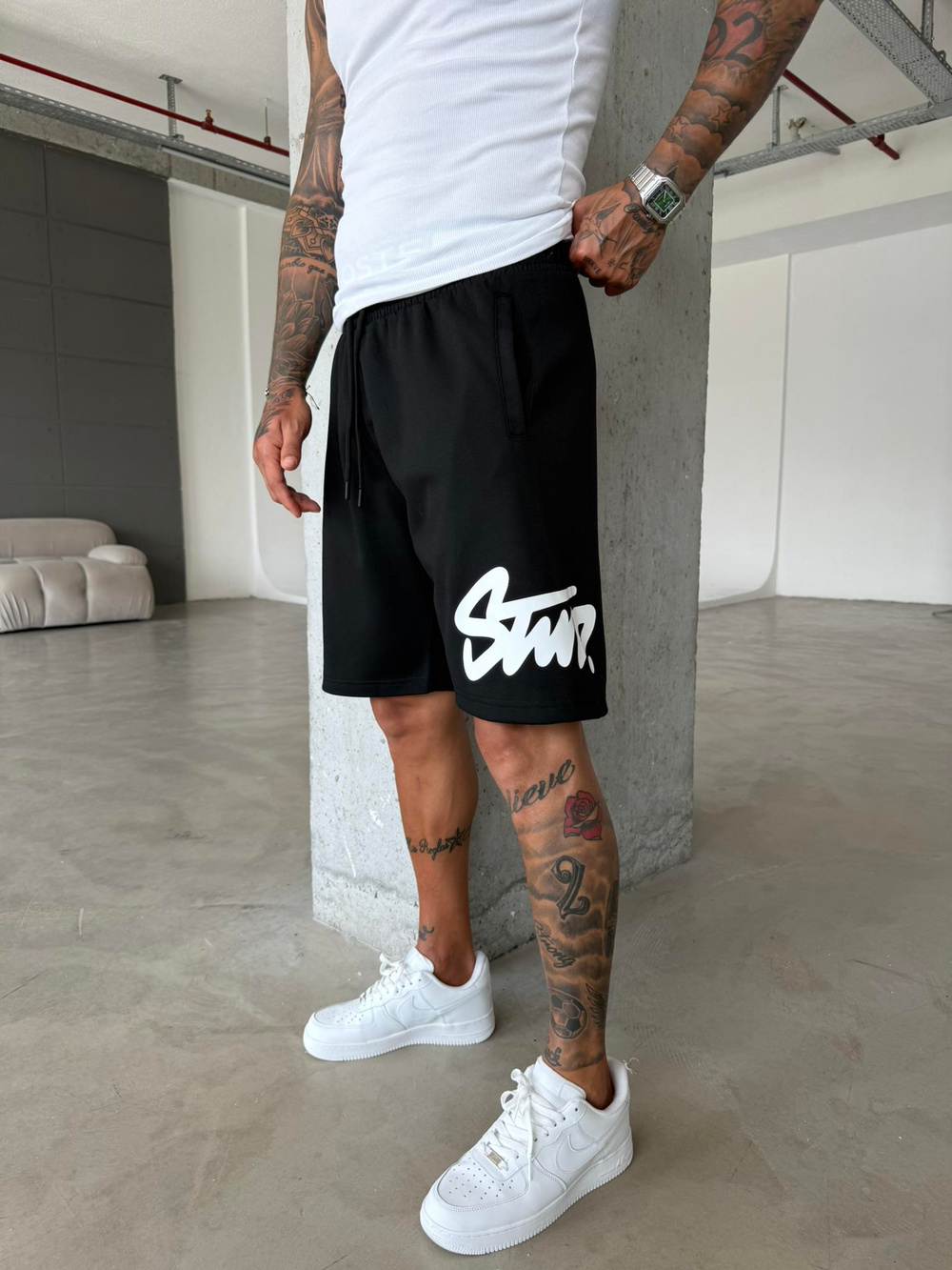 ST Büyük Baskı Şort - Siyah