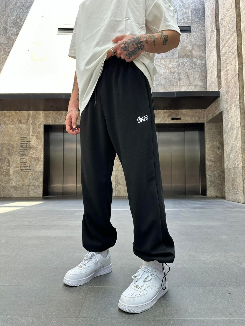 SW Nakışlı Baggy Lastik Paça Eşofman Altı