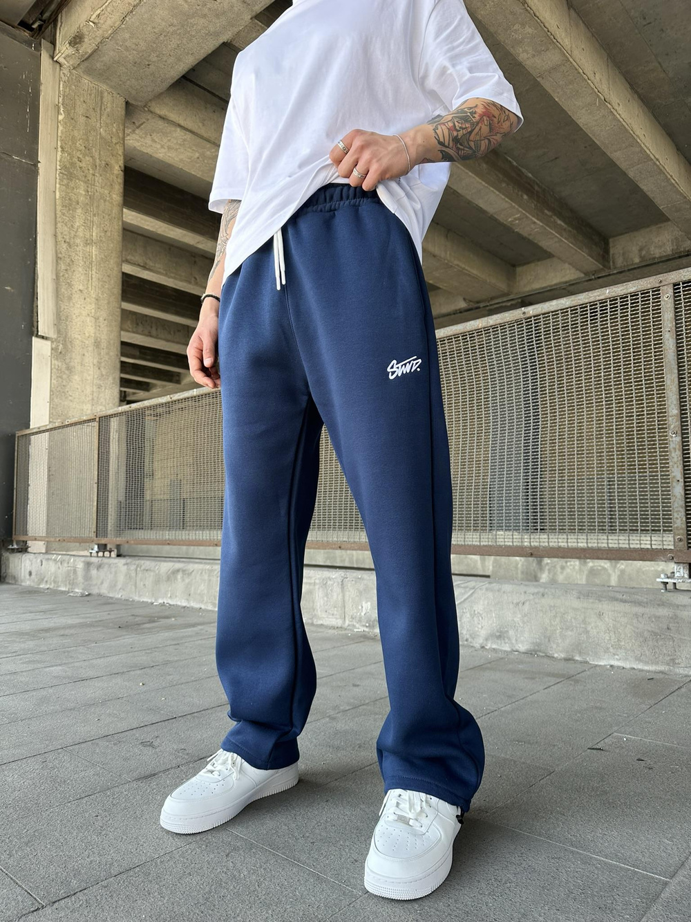 Stwd Nakışlı Stoper Paça Lastikli Eşofman Altı -İndigo Mavi