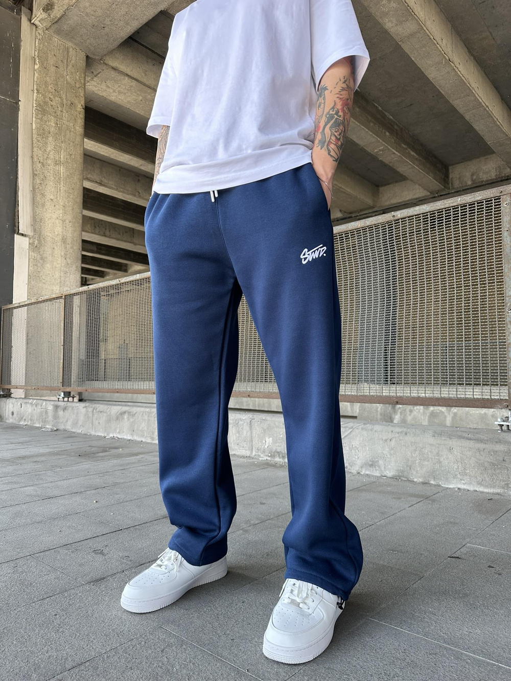 Stwd Nakışlı Stoper Paça Lastikli Eşofman Altı -İndigo Mavi