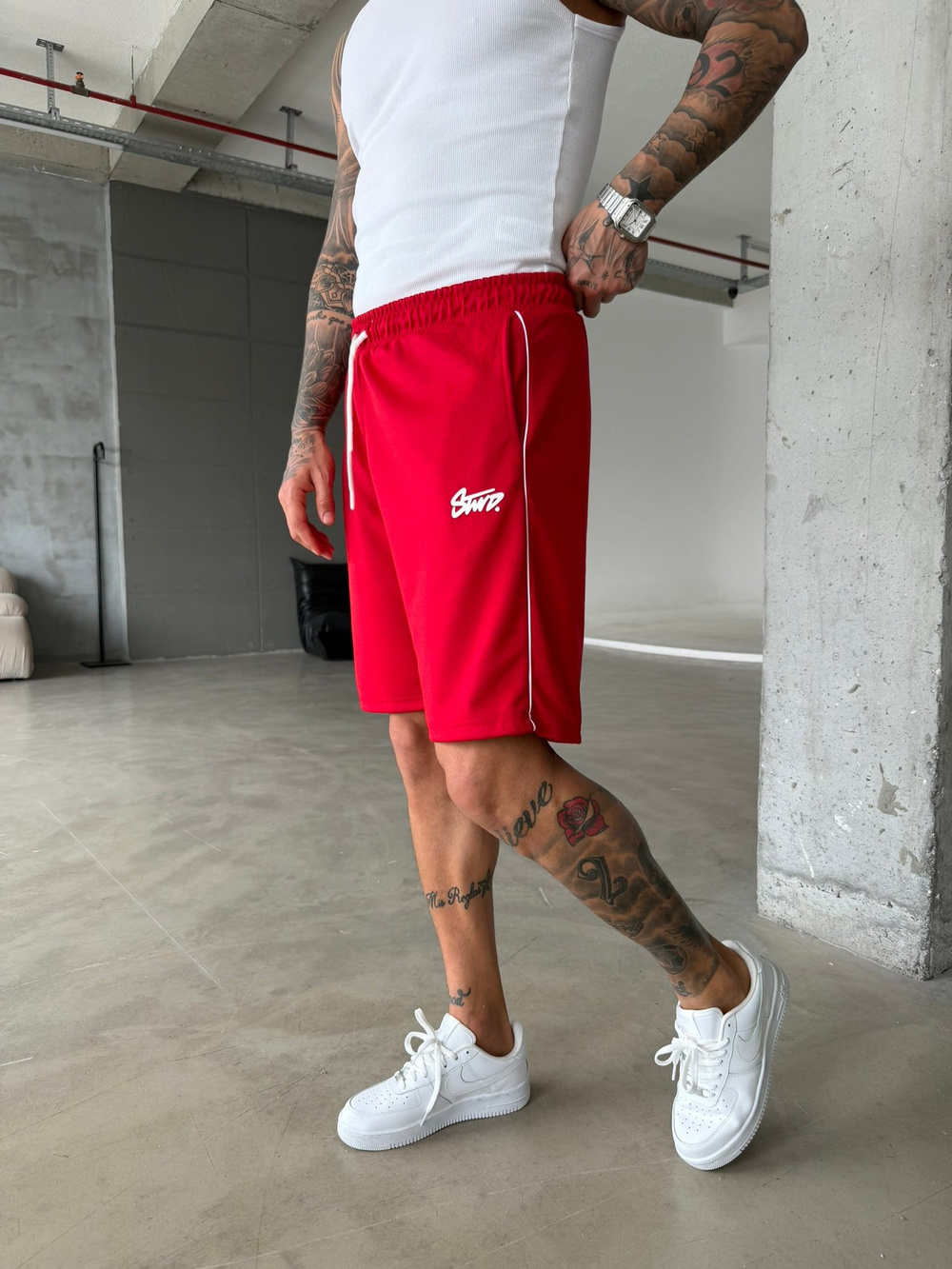 Stwd Şeritli Şort - Kırmızı