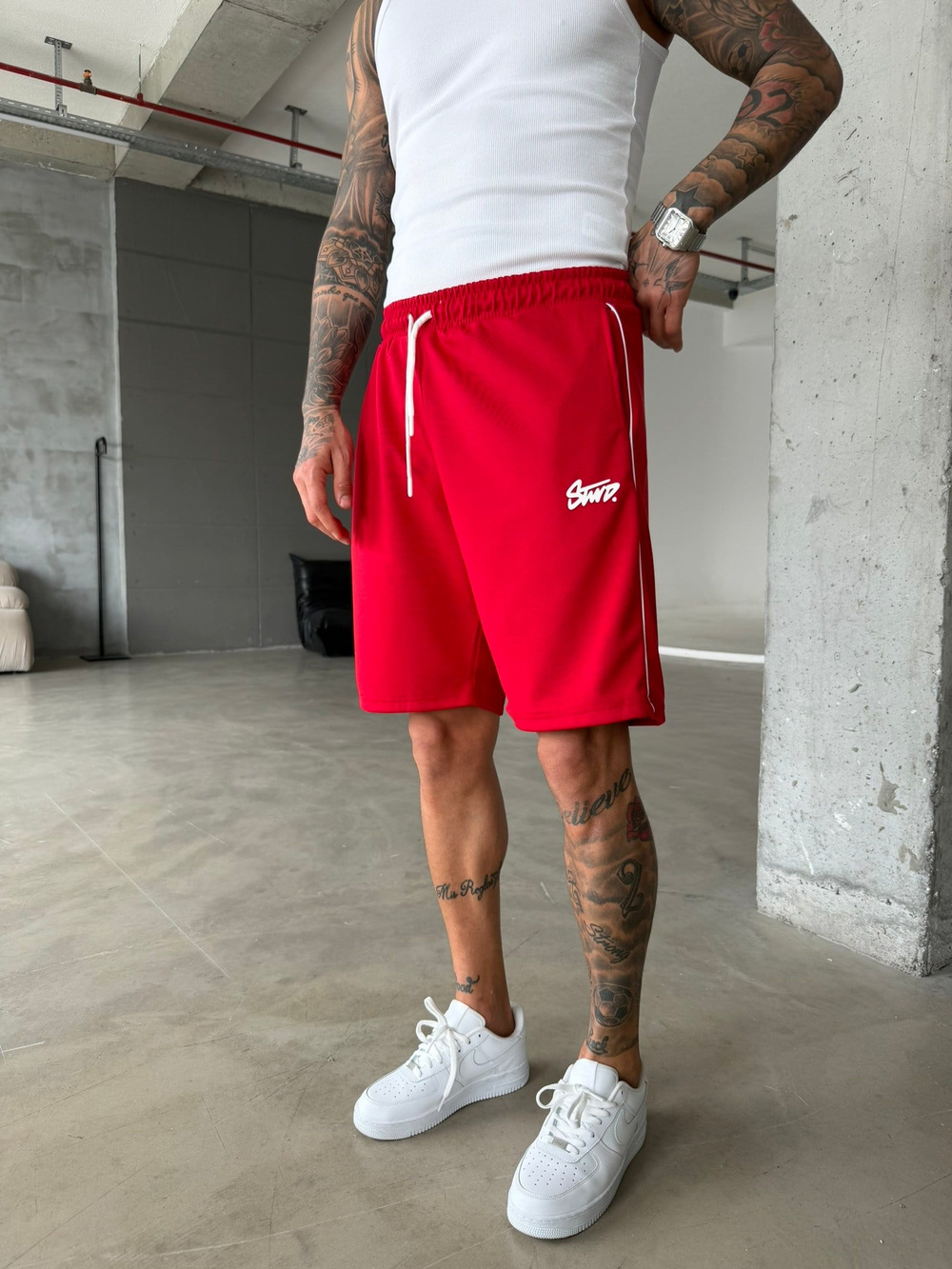 Stwd Şeritli Şort - Kırmızı